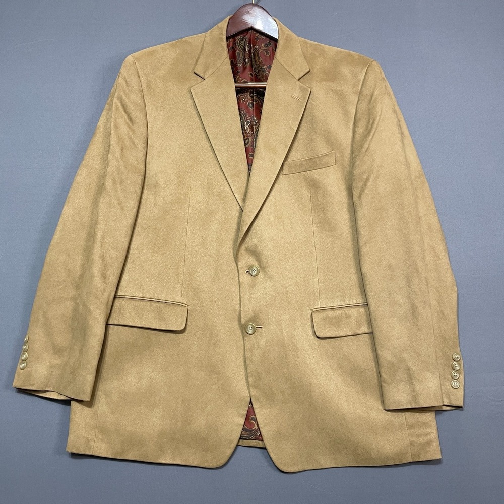 Lauren Ralph Lauren Mens 44R Tan Faux Suede Blazer Paisley Lining 2 Button Coat